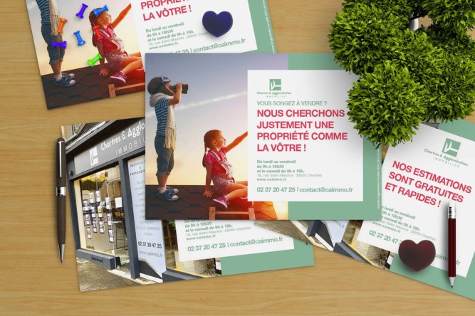 Flyer A6 agence immobilière Chartres et agglomération recherche propriété