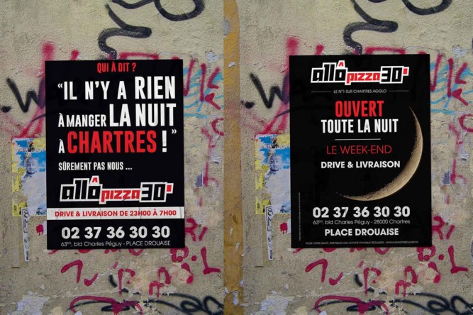 affiches urbaines allo pizza 30 Chartres drive et livraison nuit