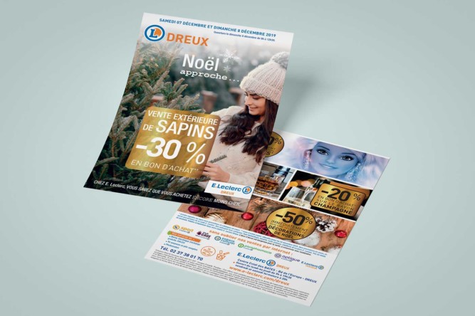 Flyer A4 Leclerc Dreux vente extérieure sapins de Noël